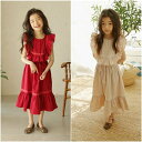 【取寄】ロングワンピース 子供服 110cm-165cm フリルワンピース ノースリーブ 夏服 無地 おしゃれ フリルスカート リボン ハイウエスト タンクトップ フリルスカート ふんわり ゆったり おそろい