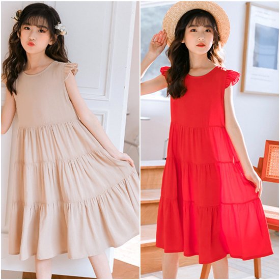 【取寄】半袖ワンピース ノースリーブワンピース 子供服 キッズ 100cm-160cm 夏服 ルーズ ミドル丈ワン..