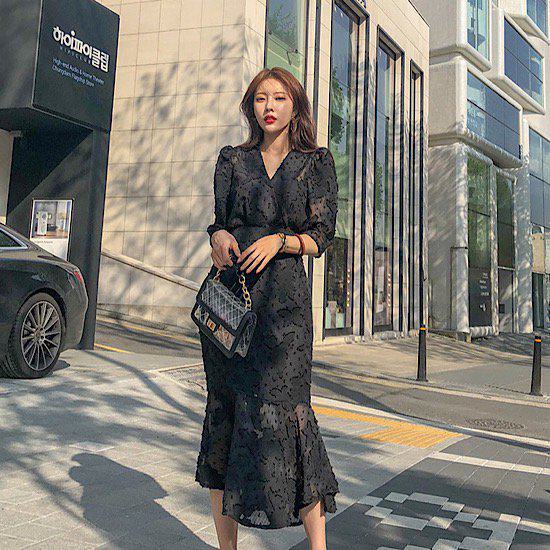 【取寄】ワンピース 秋 きれいめ レディース 五分袖 マーメイドワンピース タイトワンピース 大きいサイズ XL 黒 ブラック フォーマル 二次会 結婚式 お呼ばれ ドレス ハイウエスト パーティードレス 同窓会 タイト タイトドレス Vネック 透け感 おしゃれ マーメイド レース