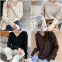 【取寄】Vネックセーター 無地 大きいサイズ 秋服 冬服 長袖 レディーストップス ニット シャツ プルオーバー 袖ボタン トップス カットソー 長袖セーター 通勤通学 シンプル カジュアル 定番 おしゃれ(4)