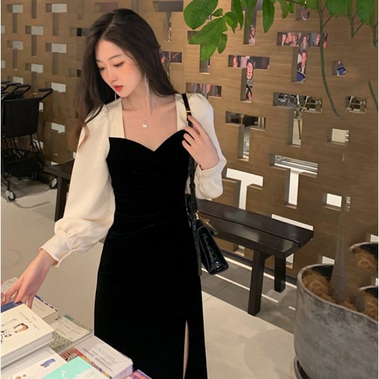 Tight - 【取寄】長袖ワンピース ドレス レディースワンピース 長袖 秋服 冬服 エレガント 膝丈 フォーマル おしゃれ 大人可愛い きれいめ お呼ばれ 大きいサイズ スリムフィット レディーススカート 無地 おしゃれ