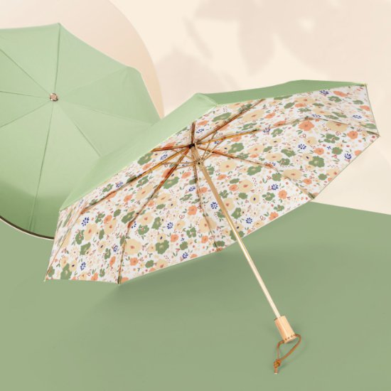 【取寄】日傘 パラソル レディース パステルカラー UVカット 夏 晴雨兼用 三つ折り 上品 花 フラワー ピンク グリーン オシャレ 折りたたみ エレガント 紫外線予防 撥水 通勤 通学 便利