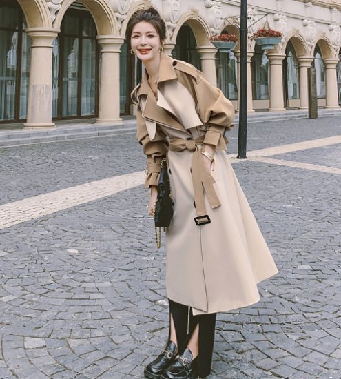 【取寄】トレンチコート バイカラー レディース スプリングコート 春 秋 トレンチ シンプル アウター コート 羽織 大きいサイズ 長袖 韓国 コントラスト ロングコート ロング丈 トレンチコート バイカラー