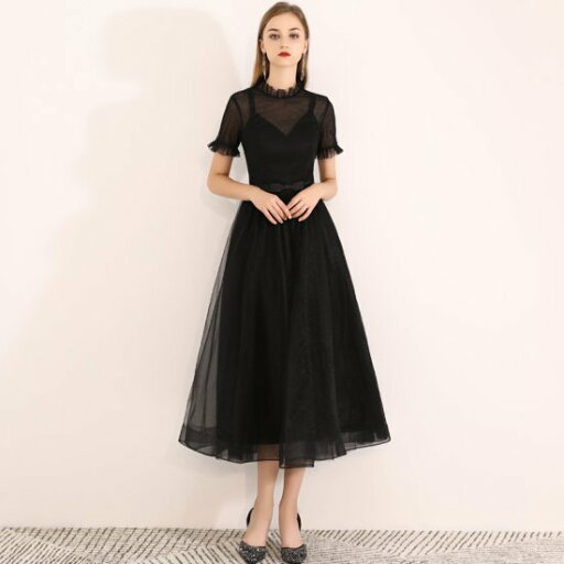 【取寄】パーティードレス レディース 結婚式ドレス 演奏会ドレス ワンピースドレス ブラック 黒 フリル レース リボン チュールスカート Aライン シック エレガント きれいめ お呼ばれ 【取寄】パーティードレス レディース 結婚式ドレス 演奏会ドレス ワンピースドレス ブラック 黒 フリル レース リボン チュールスカート Aライン シック エレガント きれいめ お呼ばれ