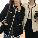 【取寄】ラウンドネックジャケット レディース ジャケット アウター 羽織 コントラストカラー 長袖 ボタン ポケット 白 黒 ホワイト ブラック カジュアル お出掛け きれいめ おしゃれ シンプル 無地(4)