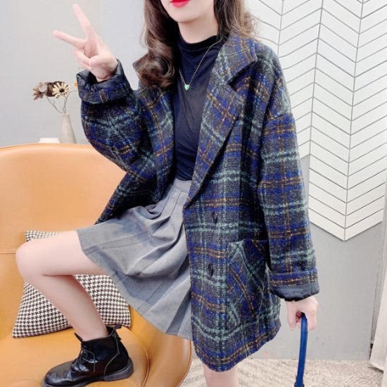Rakuten - 【取寄】コート レディース アウター 羽織 秋冬 チェック柄 長袖 ダブルブレスト 厚手 ゆったり ルーズ 体型カバー オーバーシルエット カジュアル お出掛け おしゃれ ジャケット コート レディース
