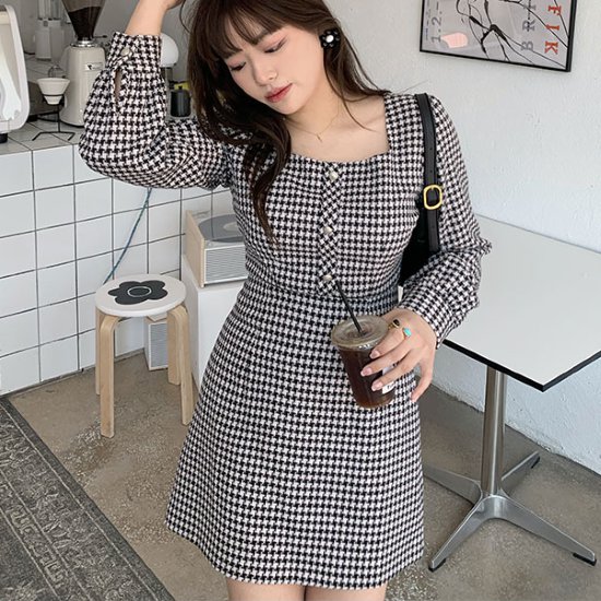 Rakuten - 【取寄】セットアップ レディース 上下セット 2点セット トップス ボトムス ミニスカート チェック柄 格子柄 ツーピース 長袖 スクエアアネック フロントボタン カジュアル お出掛け おしゃれ セットアップ