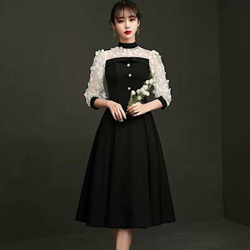 【取寄】結婚式ドレス ハイネック モノトーン シースルー ドット柄 フロントボタン 発表会 演奏会 レディース フレアドレス 結婚式 ステージ衣装 膝丈 エレガント ウエディングドレス カラードレス 【取寄】結婚式ドレス ハイネック モノトーン シースルー ドット柄 フロントボタン 発表会 演奏会 レディース フレアドレス 結婚式 ステージ衣装 膝丈 エレガント ウエディングドレス カラードレス