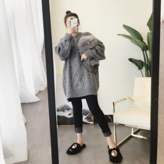 【取寄】ニットトップス レディース ニット セーター トップス ゆったり ルーズシルエット ケーブル編..