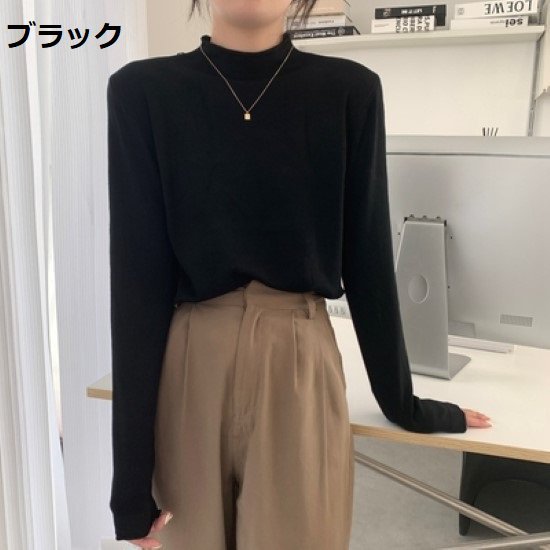 Other - 【取寄】ニットトップス レディース カットソー ニット セーター トップス シンプル 無地 ハイネック 長袖 インナー カジュアル 定番 ベーシック プルオーバー ゆったり ルーズシルエット カジュアル