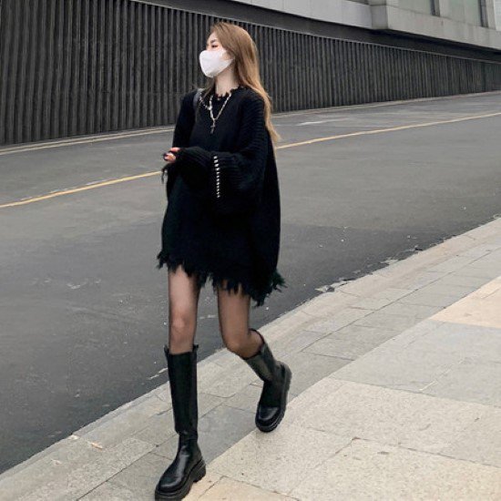 【取寄】ニットトップス レディース セーター ニット トップス ゆったり ルーズ オーバーシルエット 長..