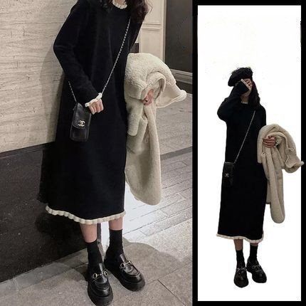 【取寄】ニットワンピース 大きいサイズ 冬 ミモレ丈 レディース 膝下丈 ひざ下丈 長袖 ニット ワンピース 秋冬 秋 冬 新作 長袖ワンピース ミモレ丈ワンピース 冬ワンピース ブラックワンピース きれいめ