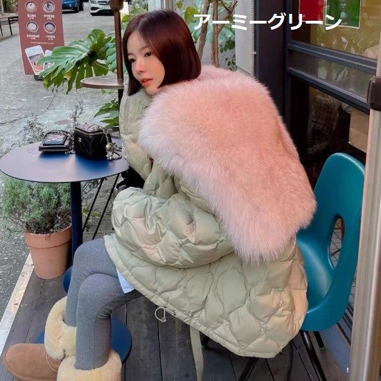 Down Coat - 【取寄】ダウンジャケット レディース ジャケット ダウン アウター 羽織 ビッグカラー 襟 ファー ふわふわ 個性的 カジュアル お出かけ 長袖 フロントジッパー 防寒 防風 暖かい コート ジャケット