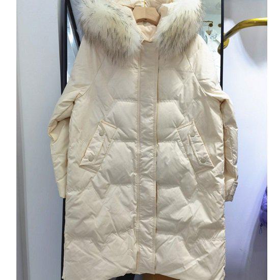 Down Coat - 【取寄】ダウンジャケット ブルゾン ロングコート ゆったりサイズ 体形カバー レディース 秋冬服 新作 ロング丈 大きめファー ダウンジャケット 極暖 オルチャン アウトドア 大人可愛い ジッパー ポケット トレンド お出かけ モコモコ あったかい 長め アイボリー ワンサイズ