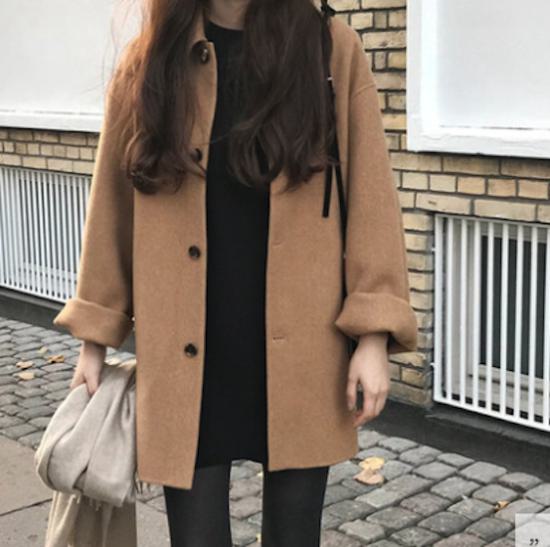 Trench Coat - 【取寄】ハーフコート ショート丈コート ショート丈ジャケット 大きいサイズ ゆったり サイズ体形カバー レディース 春秋冬服 新作 カジュアル アウター Pコート ピーコート メルトンコート ハーフ丈 トレンチコート カジュアル キャメル ブラック アプリコット S M L XL