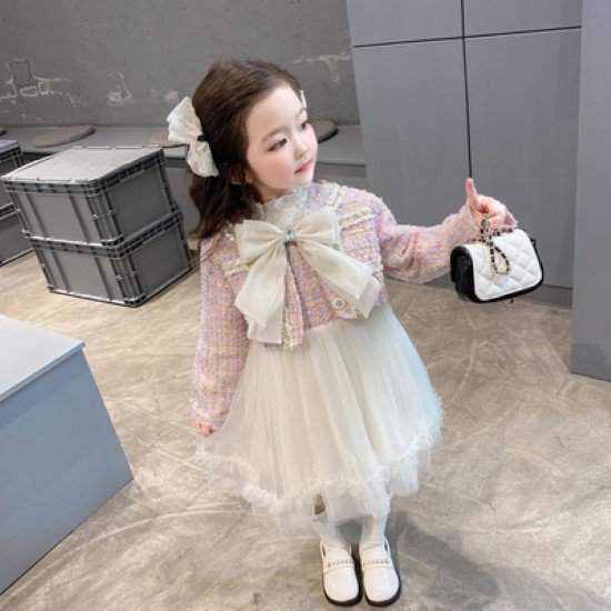 【取寄】卒園式 子供服 ワンピース ジャケット 2点セット ツーピース 女の子 キッズ ガールズ フリルカラー リボン 長袖 膝丈ワンピース 発表会 フォーマル お呼ばれ 入園式 入学式 チュールスカート