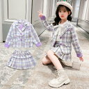 【取寄】卒園式 子供服 ジャケット スカート 2点セット セットアップ ツーピース 入学式 入園式 チェック柄 女の子 キッズ ガールズ 襟あり プリーツスカー...