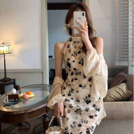 Rakuten - 【取寄】パーティードレス レディース ワンピース 結婚式ドレス 演奏会ドレス ホルターネック ノースリーブ 花柄 フラワー スリムフィット タイト 刺繍 ハイウエスト きれいめ エレガント セクシー お呼ばれ