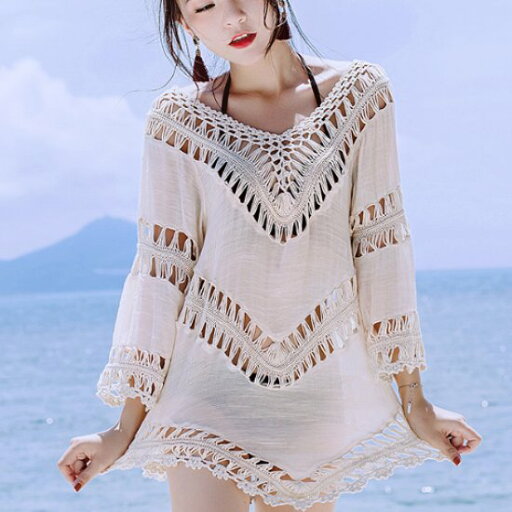 【取寄】ビーチウェア レディース カバーアップ プルオーバー レース Vネック ゆったり ルーズ ボヘミアン 夏 海 プール 海水浴 UV対策 日焼け防止 リゾート トップス 七分袖 クロシェ編み レース 【取寄】ビーチウェア レディース カバーアップ プルオーバー レース Vネック ゆったり ルーズ ボヘミアン 夏 海 プール 海水浴 UV対策 日焼け防止 リゾート トップス 七分袖 クロシェ編み レース