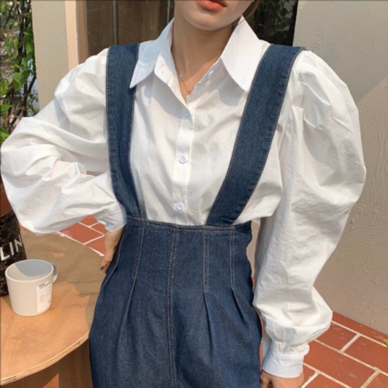 【取寄】サロペット デニム レディース ウエストタック オールインワン ロング丈 ハイウエスト 体型カバー 大きいサイズ 大きめ ワイドレッグ カジュアル おしゃれ サロペット デニム レディース