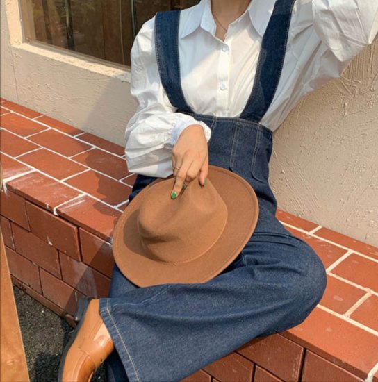 【取寄】サロペット デニム レディース ウエストタック オールインワン ロング丈 ハイウエスト 体型カバー 大きいサイズ 大きめ ワイドレッグ カジュアル おしゃれ サロペット デニム レディース