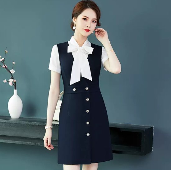 【取寄】セットアップ レディース 半袖シャツ ノースリーブワンピース 2点セット ツーピース リボンタイ ミニスカート ショート丈スカート ボタン きれいめ エレガント フォーマル 重ね着 レイヤード 女性