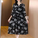 【取寄】花柄ワンピース レディース ワンピース シフォンワンピース 七分袖ワンピース Vネック ゆったり ルーズシルエット 体型カバー ミドル丈 カジュアル お出かけ おしゃれ フラワー 総柄 ワンピース(4)