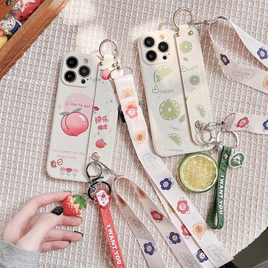 Rakuten - 【取寄】スマホケース スマホカバー iPhoneケース ソフト カバー レディース レモン ピーチ 桃 ストラップ イチゴ 苺 いちご 落下防止 チャーム 装飾 プリント おしゃれ かわいい ガーリー 女子 韓国 中国 雑貨 アイフォン iPhone13 iPhone12 pro max mini iPhone11 X XS XR