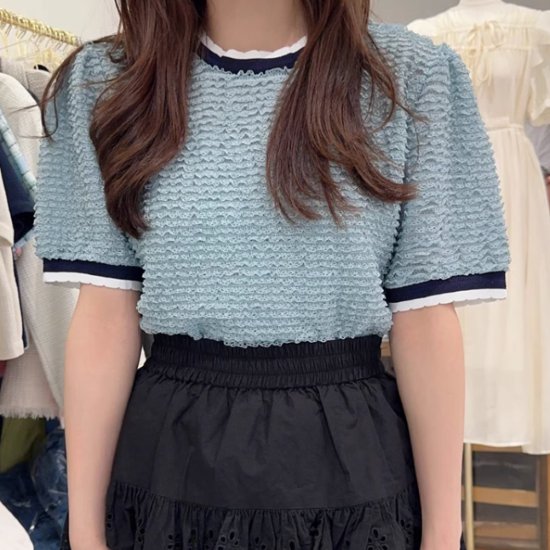 【取寄】半袖レースカットソー レディース カットソー Tシャツ トップス 半袖 レース ラウンドネック バイカラー ライン カジュアル お出かけ おしゃれ シンプル 無地 半袖トップス 女性 夏服 カットソー