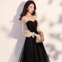 【取寄】結婚式ドレス レディース パール シースルー 透け感 ハートネック ミドル丈 チュールレース 長袖 パフスリーブ 演奏会 発表会 披露宴 ステージ衣装 パーティー イブニングドレス Aライン