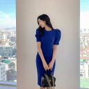 【取寄】結婚式ドレス レディース パフスリーブ 半袖 ミディアム丈 バックリボン ノーカラー 無地 発表会 披露宴 二次会 謝恩会 パーティードレス エレガント オケージョン 華やか タイトワンピース(4)
