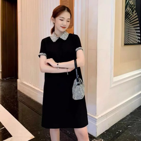 【取寄】結婚式ドレス レディース ミニワンピース ビジュー 半袖ワンピース 襟付き ショート丈 ひざ丈 演奏会 発表会 二次会 披露宴 謝恩会 パーティードレス かわいい エレガント 華やか 結婚式