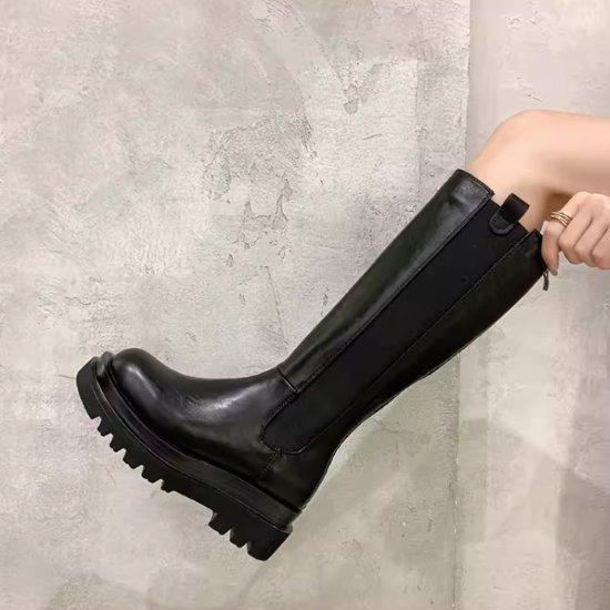 Thick Sole - 【取寄】ロングブーツ レディース ブーツ 靴 シューズ 厚底ブーツ ラウンドトゥ バックジッパー 履きやすい 歩きやすい 疲れにくい ファッションブーツ 秋冬 カジュアル お出かけ おしゃれ シンプル 無地