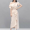 【取寄】セットアップ レディース ツーピース アシンメトリー ワンショルダー フリル 半袖 ロングスカート ミモレ丈 スカートセット 上下セット 結婚式 演奏会 二次会 披露宴 パーティー エレガント(4)
