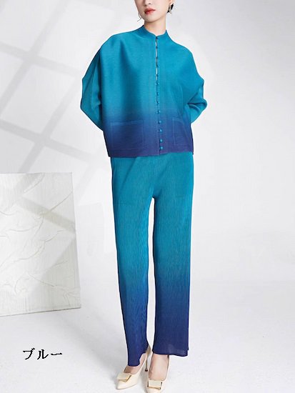 【取寄】スーツ 大きめ レディーススーツ グラデーション ツーピーススーツ バックル カーディガン トップ オールマッチ ストレートパンツ ボトルネック グラデーション シンプル