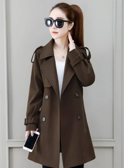 【取寄】ミドル丈コート レディース アウター トレンチコート 羽織 コート ボタン ダブルブレスト ウエストベルト きれいめ エレガント カジュアル お出かけ おしゃれ シンプル 無地 襟あり スーツ襟 秋冬