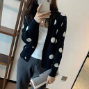 【取寄】長袖カーディガン レディース 羽織 カーディガン トップス Vネック フロントボタン ドット柄 水玉 ポルカドット コントラストカラー バイカラー カジュアル お出かけ おしゃれ ファッション 可愛い(4)