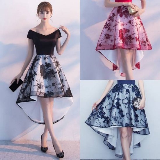 夜礼服 - 【取寄】深広Vネックと花柄刺繍のフィッシュテールスカート オルチャン プチプラパーティドレス フォーマル 可愛い 結婚式 二次会 お呼ばれ 謝恩会 発表会 演奏会 大きいサイズワンピース キャバ嬢ドレス