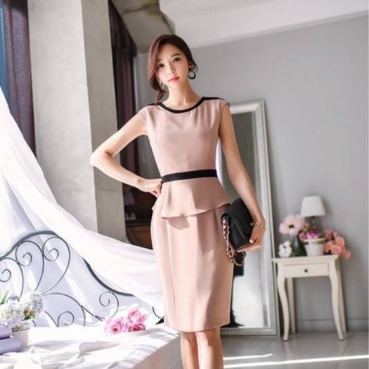 【取寄】Iライン上品なひざ丈ペプラムワンピースドレス オルチャン プチプラパーティドレス フォーマル 可愛い 結婚式 二次会 お呼ばれ 謝恩会 発表会 演奏会 大きいサイズワンピース キャバ嬢ドレス