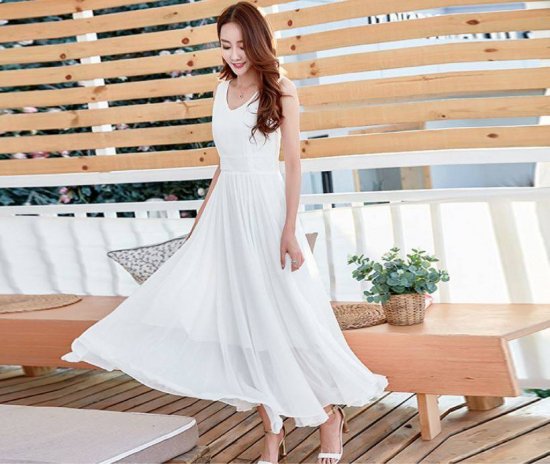 【取寄】フェアリーハイウエストのVネック ホワイトロングドレス オルチャン プチプラパーティドレス フォーマル 可愛い 結婚式 二次会 お呼ばれ 謝恩会 発表会 演奏会 大きいサイズワンピース キャバ嬢ドレス