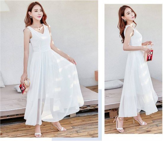 【取寄】フェアリーハイウエストのVネック ホワイトロングドレス オルチャン プチプラパーティドレス フォーマル 可愛い 結婚式 二次会 お呼ばれ 謝恩会 発表会 演奏会 大きいサイズワンピース キャバ嬢ドレス