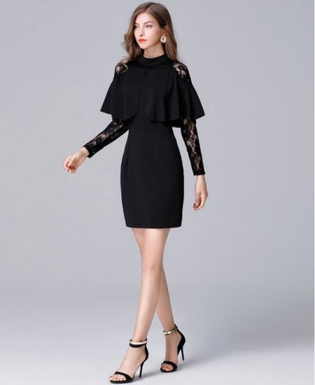 【取寄】オルチャン プチプラパーティードレス セクシー キャバ嬢 発表会 フォーマル 大きいサイズ 可愛い ラウンドネック 長袖 ショート丈スカート