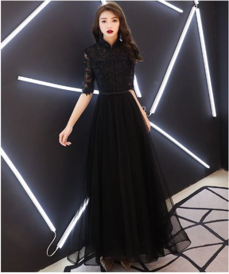 【取寄】オルチャン プチプラパーティードレス セクシー キャバ嬢 発表会 フォーマル 大きいサイズ 可愛い スタンドカラー 五分袖 ロングスカート