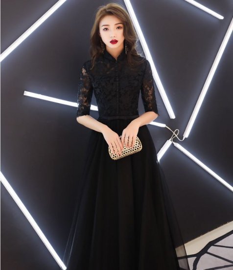 【取寄】オルチャン プチプラパーティードレス セクシー キャバ嬢 発表会 フォーマル 大きいサイズ 可愛い スタンドカラー 五分袖 ロングスカート