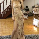 【取寄】キャバドレス マキシ丈 スパンコール スリット バックシャン 背中見せ セクシー フェミニン キャミソールワンピ Vネック キャバドレス マキシ丈 スパンコール スリット バックシャン 背中見せ(4)