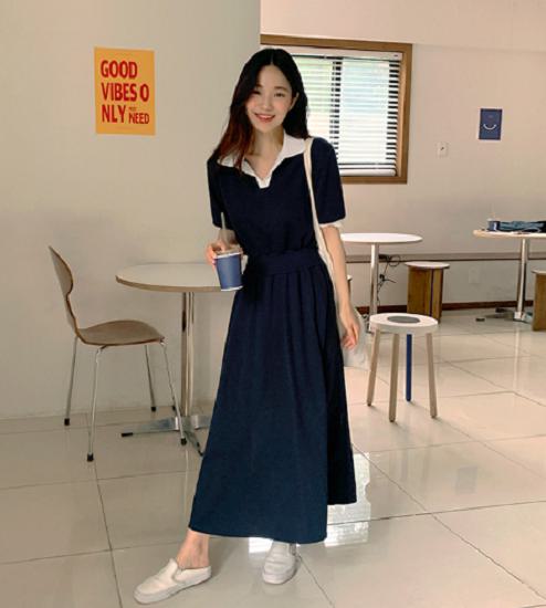 【取寄】ロングワンピース レディース 夏 半袖 ワンピース 大きいサイズ 体型カバー Vネック 夏新作 ロング 襟カラー きれいめ 20代 30代 40代 ロングワンピース レディース 夏 半袖 ワンピース