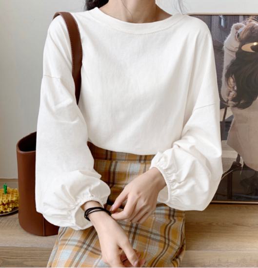 Other - 【取寄】カットソー 長袖 レディース 春夏 Tシャツ シャツ ブラウス きれいめ トップス プルオーバー カジュアル らくちん ゆったり 大人 シンプル 上品 体型カバー 無地 大きいサイズ バルーンスリーブ デイリー お出かけ 通勤 通学 デート 女子会 買い物 20代 30代 40代