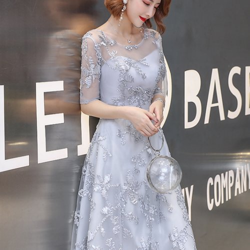 【取寄】パーティードレス 結婚式 二次会 お呼ばれ パーティー ワンピース シースルー 七分袖 レースアップ エレガント 大きいサイズ パーティードレス 結婚式 二次会 お呼ばれ パーティー ワンピース