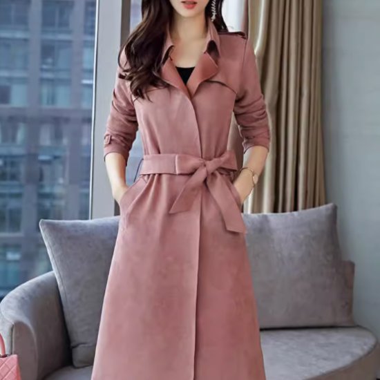 Coat - 【取寄】ミドル丈コート レディース アウター 羽織 コート ウエストベルト スリムフィット シンプル 無地 襟あり きれいめ エレガント カジュアル お出かけ おしゃれ お呼ばれ ファッション 長袖 ポケット