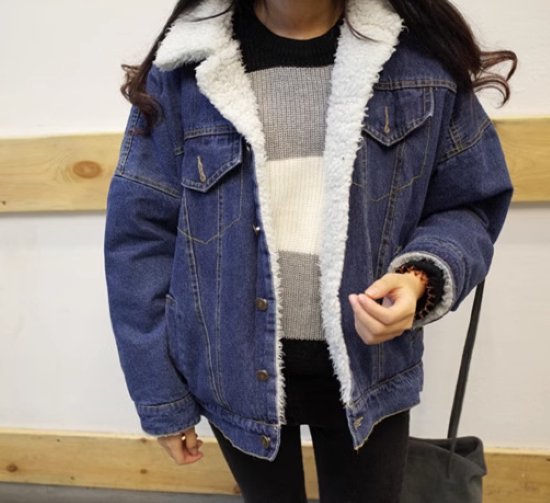 【取寄】デニムジャケット レディース アウター 羽織 ジャケット Gジャン 裏ボア ボアジャケット 暖かい もこもこ 秋冬 シングルブレスト 襟あり フロントボタン ゆったり カジュアル お出かけ おしゃれ